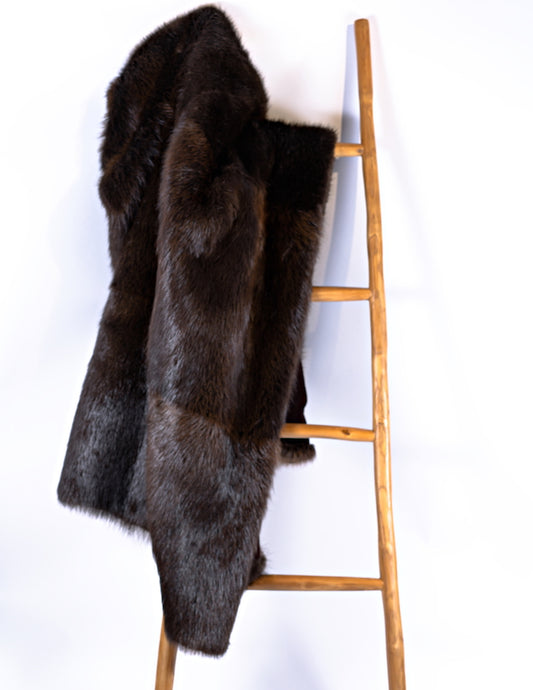 Beaver Full Fur Blanket displayed on  Ladder