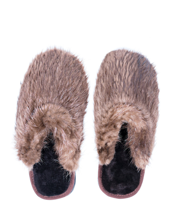 Beaver Fur Slippers Overhead View
