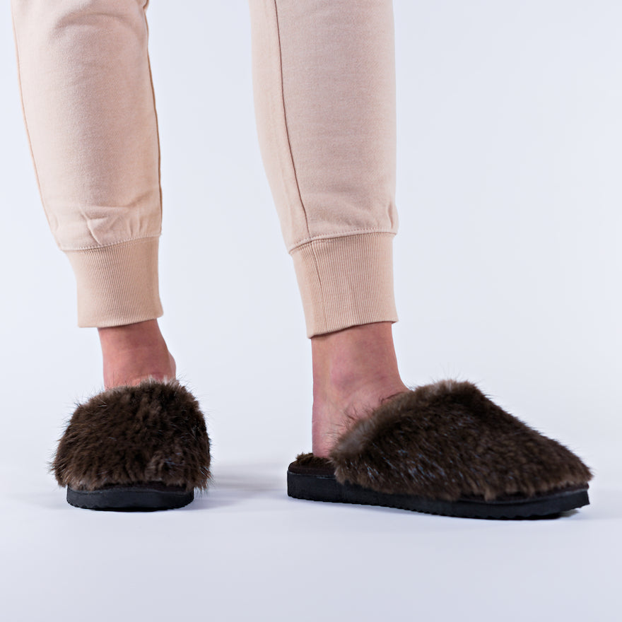 Slide-In Fluffy Furry Fuzzy Alpaca Fur Slippers | Choice Alpaca Products